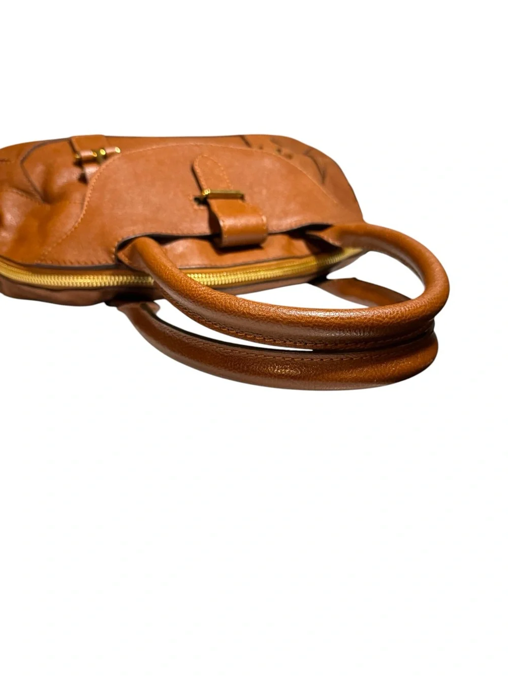 Chloe Tan Leather Bowler Dome Georgia Satchel Handbag